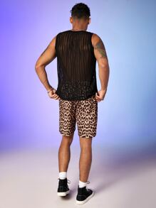 FeverCity Men Striped Print Mesh Tank Top - Black - View 6