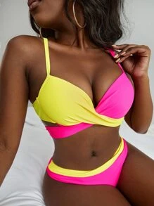 SHEIN Swim Two Tone Wrap Push Up Bikini For Summer Beach Vacation