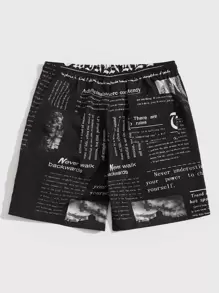 Manfinity VCAY Men Drawstring Waist Slogan Graphic Shorts Pattern I My Boyfriend