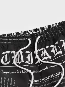 Manfinity VCAY Men Drawstring Waist Slogan Graphic Shorts Pattern I My Boyfriend