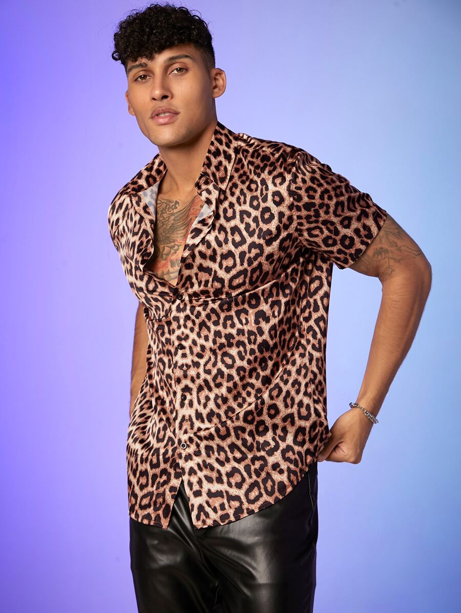 Manfinity RebelGame Áo sơ mi Nam Nút phía trước Báo Đường phố - Nhiều màu - Xem 1