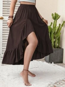 Váy Plus Size Viên lá sen Hoa Tất cả trên in Boho - Cà phê nâu - Xem 1