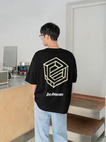 Manfinity RebelGame Men Geo & Letter Graphic Drop Shoulder Tee - Black - View 1