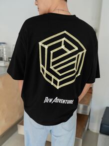 Manfinity RebelGame Men Geo & Letter Graphic Drop Shoulder Tee - Black - View 4