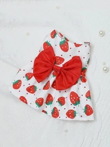 Bow Decor Strawberry Print Pet Dress - Multicolor - View 2