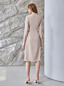 MOTF PREMIUM 100% SILK BELTED FITTED DRESS - Dusty Pink - View 3