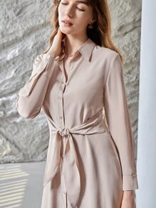 MOTF PREMIUM 100% SILK BELTED FITTED DRESS - Dusty Pink - View 4