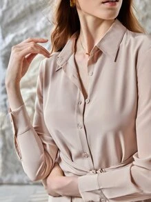 MOTF PREMIUM 100% SILK BELTED FITTED DRESS - Dusty Pink - View 5