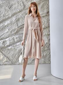 MOTF PREMIUM 100% SILK BELTED FITTED DRESS - Dusty Pink - View 6
