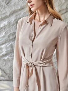 MOTF PREMIUM 100% SILK BELTED FITTED DRESS - Dusty Pink - View 7
