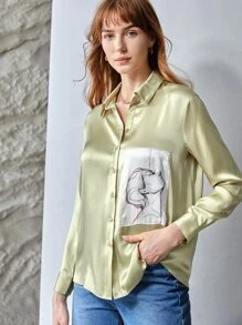 MOTF X Polina Bright 100% SILK STRAIGHT FIT SHIRT - Lime Green - View 2