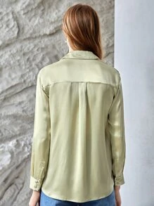 MOTF X Polina Bright 100% SILK STRAIGHT FIT SHIRT - Lime Green - View 3