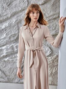 MOTF PREMIUM 100% SILK BELTED FITTED DRESS - Dusty Pink - View 10