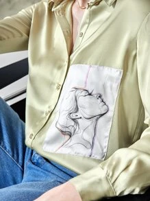 MOTF X Polina Bright 100% SILK STRAIGHT FIT SHIRT - Lime Green - View 10