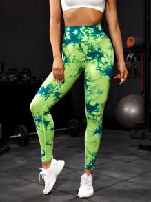 Core Rhythm Seamless Wide Band Waist Tie Dye Sports Leggings - Multicolor - View 3