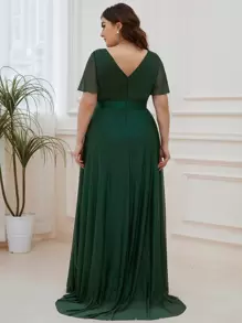 Plus Elegant Ruched Bust Chiffon Dark Green Bridesmaid Dress Spring Summer Wedding Guest Dresses Formal Evening Dresses For Mother Of The Bride - Dark Green - View 3