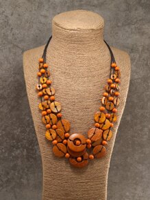 復古歐美風格彩色多層串珠項鍊（手工製作，顏色隨機發貨） - 橘色 - 查看 5