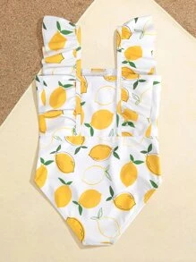 SHEIN Young Girl Fruit Print Bow Front One Piece Swimsuit - Multicolor - View 2