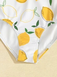 SHEIN Young Girl Fruit Print Bow Front One Piece Swimsuit - Multicolor - View 4