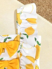 SHEIN Young Girl Fruit Print Bow Front One Piece Swimsuit - Multicolor - View 5