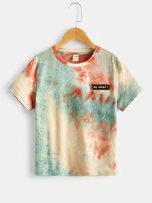 SHEIN Tween Boy Tie Dye Printed Short Sleeve Round Neck T-Shirt, Summer Casual