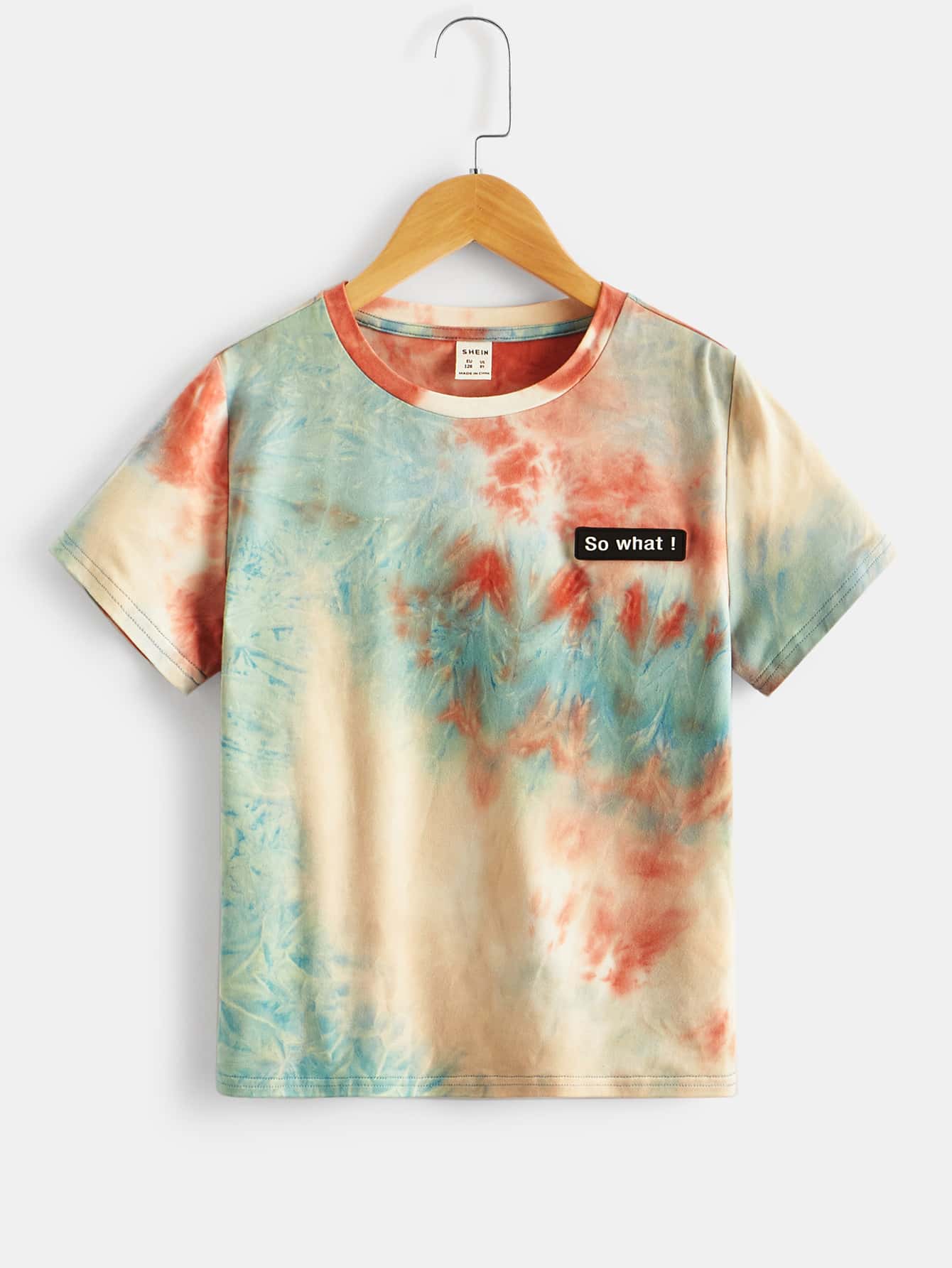 SHEIN Tween Boy Tie Dye Printed Short Sleeve Round Neck T-Shirt, Summer Casual
