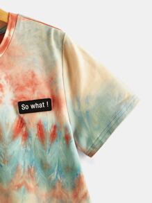 SHEIN Tween Boy Tie Dye Printed Short Sleeve Round Neck T-Shirt, Summer Casual