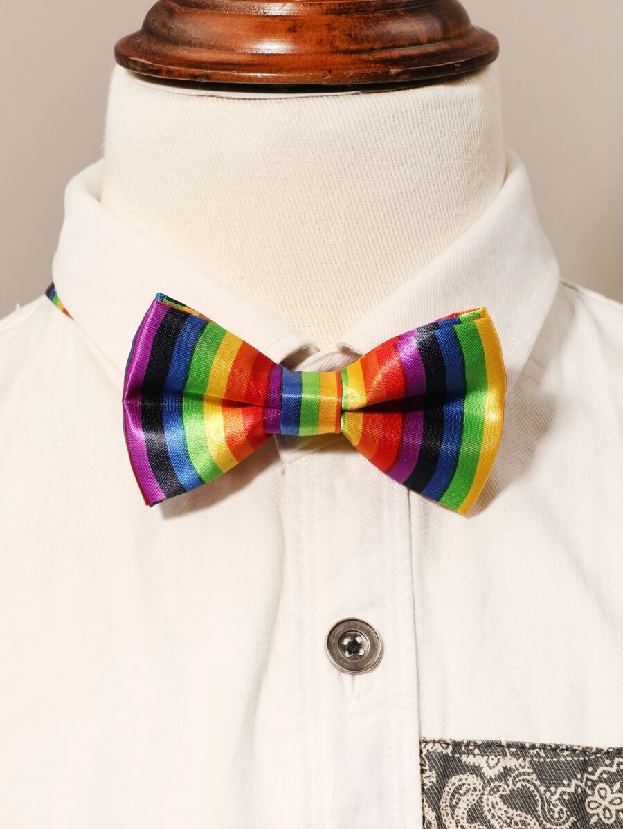 Men Rainbow Striped Print Bow Tie - Multicolor - View 1