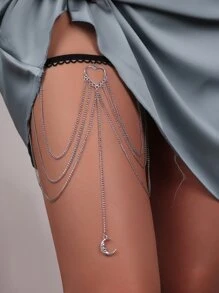 Cadena de muslo con diseño de corazón y luna - Plateado - Ver 1