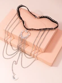 Cadena de muslo con diseño de corazón y luna - Plateado - Ver 2