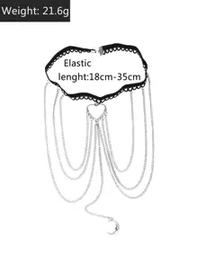 Cadena de muslo con diseño de corazón y luna - Plateado - Ver 3