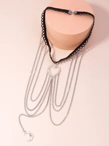 Cadena de muslo con diseño de corazón y luna - Plateado - Ver 5