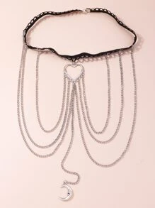 Cadena de muslo con diseño de corazón y luna - Plateado - Ver 4