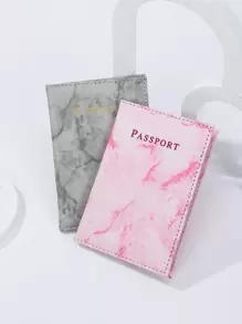 2pcs Marble Pattern Passport Cases Letter Graphic Passport Holder Passport Cover Passport Wallet Passport Bag Passport Pouch for Travel Flight Back to School for Men and Women Travel Essentials Travel Accessories vacation accessories travel accessory set for holiday season - Multicolor - View 1