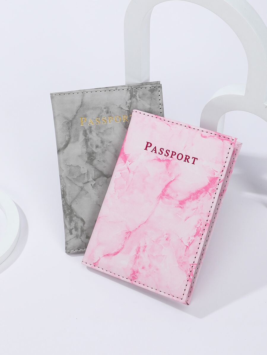 2pcs Marble Pattern Passport Cases Letter Graphic Passport Holder Passport Cover Passport Wallet Passport Bag Passport Pouch for Travel Flight Back to School for Men and Women Travel Essentials Travel Accessories vacation accessories travel accessory set for holiday season - Multicolor - View 1
