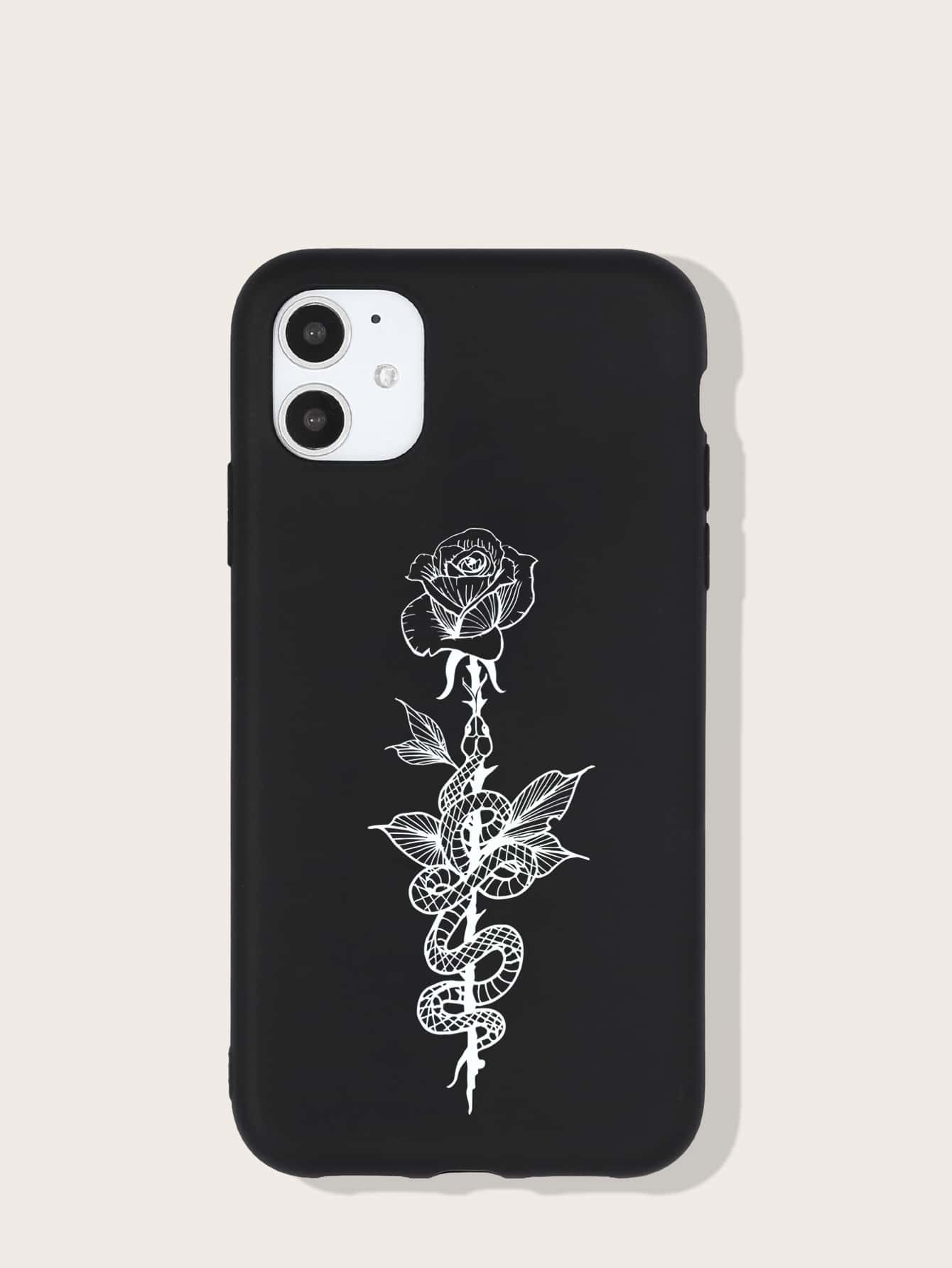 Custodia per telefono motivo floreale - Bianco e nero - Visualizzare 1