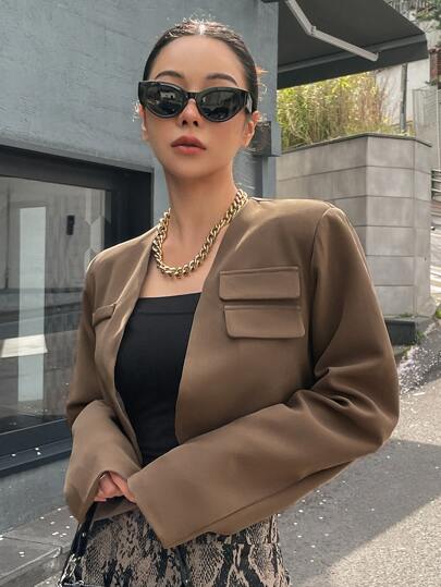 DAZY ソリッド オープンフロント クロップブレザー | SHEIN JAPAN