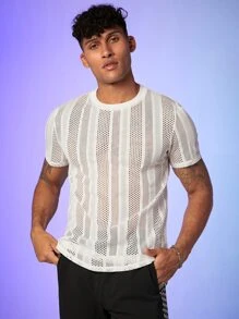 Manfinity RebelGame Men Curved Hem Sheer Tee - White - View 1