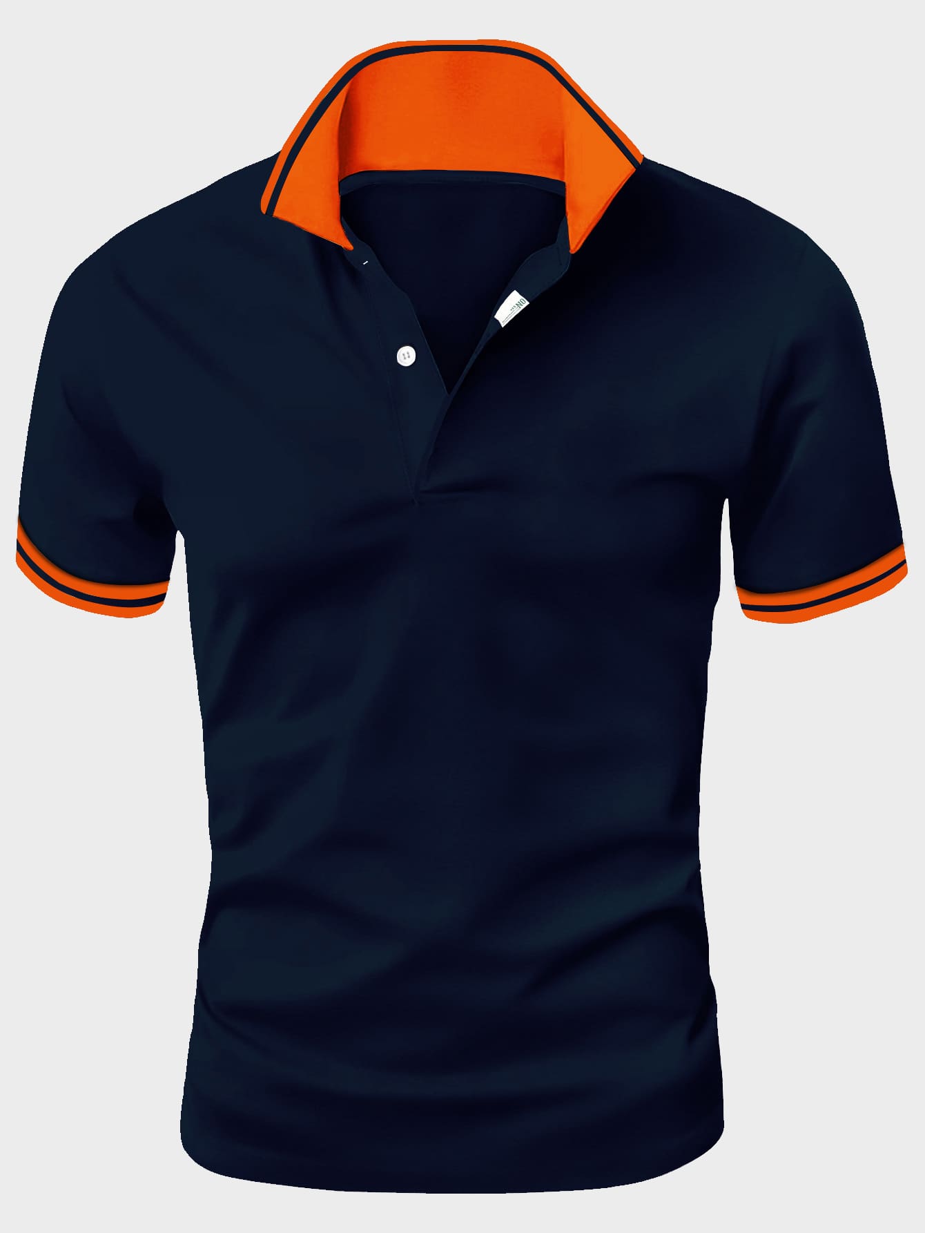 Manfinity Homme Men Letter Patch Detail Contrast Trim Polo Shirt - Navy Blue - View 1