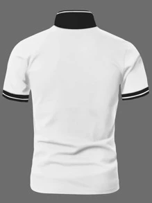 Manfinity Homme 男士老鷹印花拼接領POLO衫 - 白色 - 查看 2