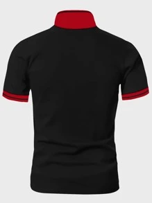Manfinity Homme Men Letter Patch Detail Contrast Trim Polo Shirt - Black - View 2