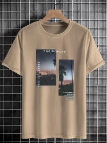 Manfinity RSRT Men Coconut Tree & Slogan Graphic Tee - Camel - View 1