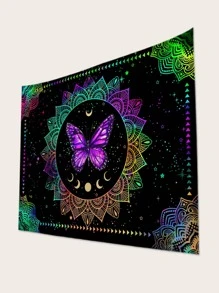 1pc Mandala & Butterfly Pattern Tapestry, Modern Abstract Butterfly & Moon Print Hanging Blanket For Home Decoration, Flag For Room, Room Decor, Tapestry, Wall Decor, Wall Art ,Room Stuffs, Flags For Room, Tapestri, Wall Tapestry