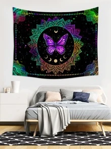 1pc Mandala & Butterfly Pattern Tapestry, Modern Abstract Butterfly & Moon Print Hanging Blanket For Home Decoration, Flag For Room, Room Decor, Tapestry, Wall Decor, Wall Art ,Room Stuffs, Flags For Room, Tapestri, Wall Tapestry
