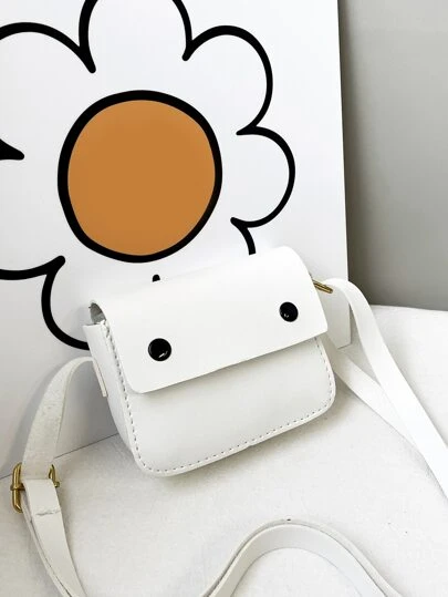 一件式女孩純色 Pu 翻蓋時尚簡約百搭斜背包適合日常使用