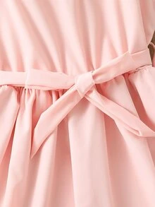 Niñas Vestido con cinturón cuello de volante con encaje en contraste de espalda con abertura de ojo - Rosa vieja - Ver 4