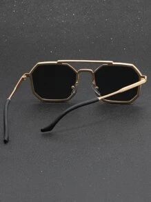 Kính mát thời trang hình chữ nhật cầu đôi kim loại Phụ kiện đi biển - Vàng - Xem 5