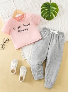 Toddler Girls Slogan Graphic Bow Front PJ Set - Multicolor - View 1