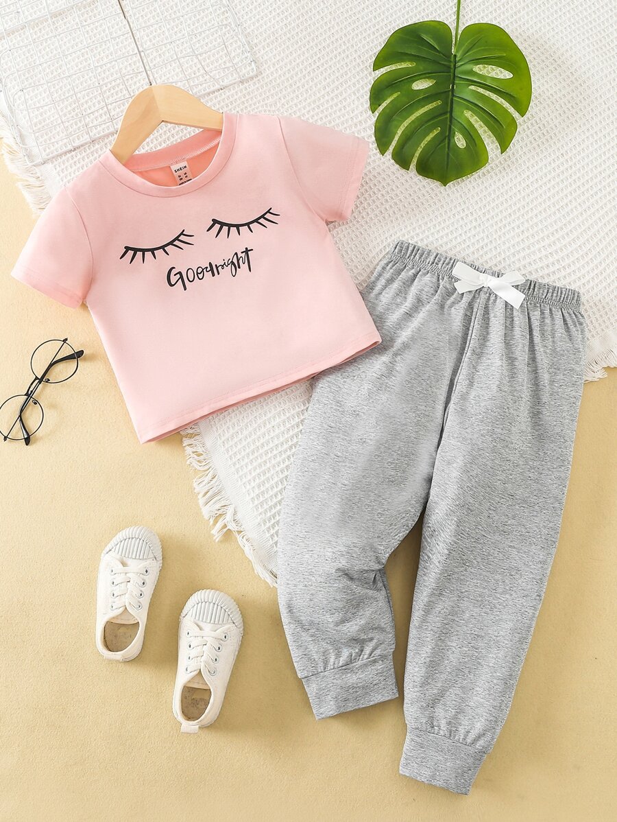 Toddler Girls Slogan Graphic Bow Front PJ Set - Multicolor - View 1