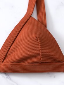 Bikini con corte alto en la cintura para playa de verano - Café integral - Ver 7